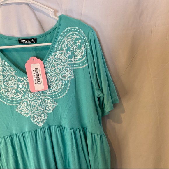 Heimish Women’s Short Sleeve V-Neck Damask Bohemian Top Size Small Mint NWTO - Picture 7 of 11